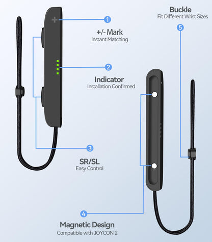 Rysker Adjustable Wrist Straps for Nintendo Switch Joycon 2, Ergonomic Lanyard Grip, Black, 2 Pack Replacement Accessories