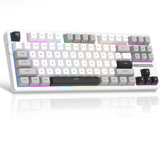 MageGee LIGHT87 Wireless Creamy Keyboard  80% Gasket Hot Swappable Custom Mechanical Keyboard  Tri-Mode 2.4G/USB-C/BT5.0 RGB Backlit Gaming Keyboard for Win/Mac/PC  8000mAh Battery  PBT Keycaps  Grey