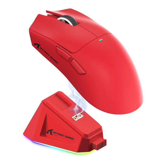 MAGIC-REFINER Wireless Gaming Mouse, 22000 DPI, 5 Programmable Buttons, Superlight Design, Magnetic RGB Dock, Red