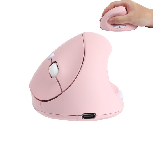 Wireless Mouse Ergonomic Vertical Pink Rechargeable Silent Upright Comfortable Carpal Tunnel Ergo Optical Cordless Mice for Small Middle Hands for PC Laptop Computer Macbook Office Work Wrist stress