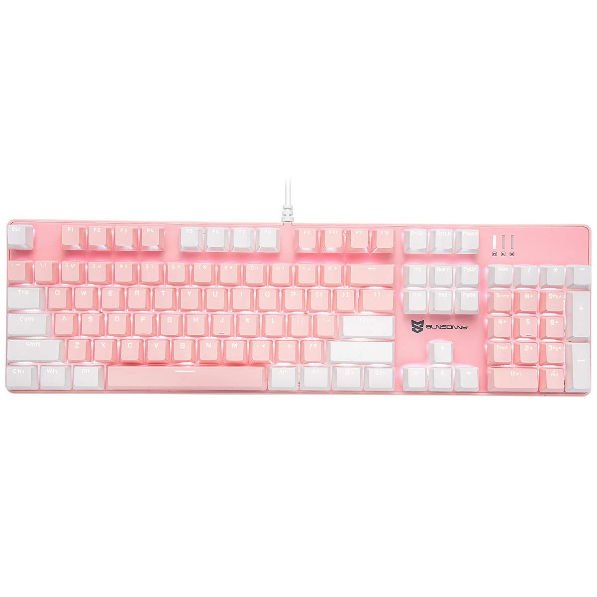 Qisan 104 Mechanical Keyboard for Gaming | Large Size USB White Backlit Gaming Keyboard Wired | US Layout Blue Switches Hot Swappable Mechanical Clicky Keyboards Compatible with PC & Laptop