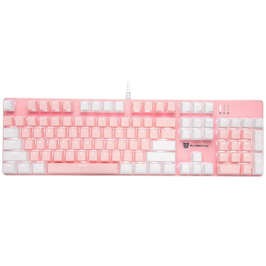 Qisan 104 Mechanical Keyboard for Gaming | Large Size USB White Backlit Gaming Keyboard Wired | US Layout Blue Switches Hot Swappable Mechanical Clicky Keyboards Compatible with PC & Laptop
