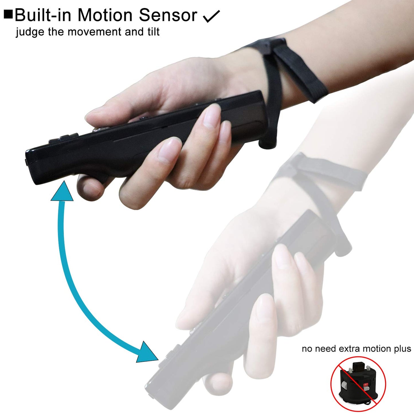 ECRAB Wii Remote Controller 2 Pack with Motion Plus, Shock Function, Black & Dark Blue, Compatible with Wii/Wii U