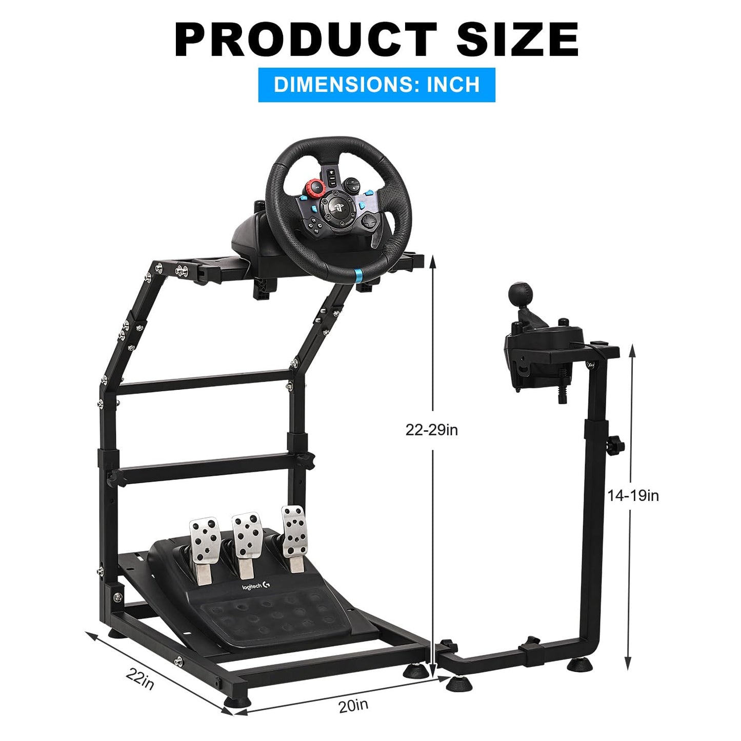 CXRCY Racing Wheel Stand - Height Adjustable, Foldable, Compatible with Logitech G920/G29/G27/G25, Black with Adjustable Shifter Pedal