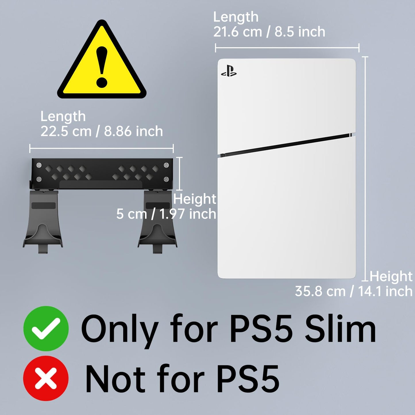 Hosanwell PS5 Slim Wall Mount Kit with Controller Holder & Headphone Mount, Solid Metal, Easy Installation, 9.4*4.7*2.8 in, Black