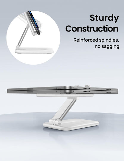OMOTON Foldable Tablet Stand - Portable Dock Holder for iPad/Samsung Galaxy, Up to 12.9", Milk White