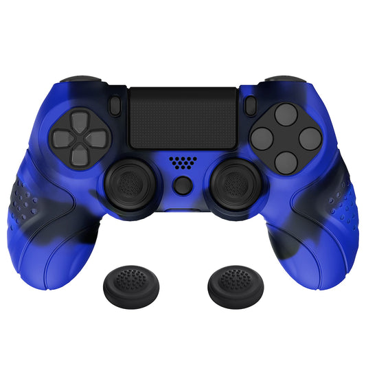 PlayVital Guardian Edition Blue & Black Ergonomic Soft Anti-Slip Controller Silicone Case Cover for ps4  Rubber Protector Skin with Joystick Caps for ps4 Slim/Pro Controller