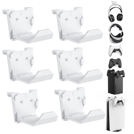 KUNSLUCK 6 Pack Controller Wall Mount for PS5  Xbox  Switch Controller  Wall Mount Stand for Controller&Headset  Adhesive/Screws Installation (White)