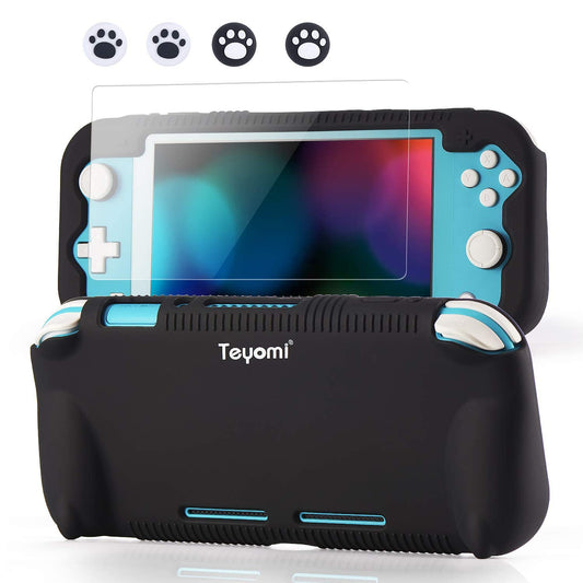 Teyomi Protective Case Compatible with Nintendo Switch Lite  Silicone Protective Cover for Nintendo Switch Lite with Tempered Glass Screen Protector  4 Pcs Thumb Grips & 2 Game Cartridges(Black)