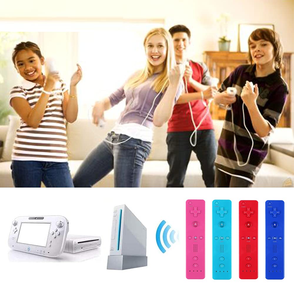Tevodo Wii Remote Controller - 4 Pack Wireless Controllers Compatible with Wii/Wii U - Red, Blue, Pink, Deep Blue