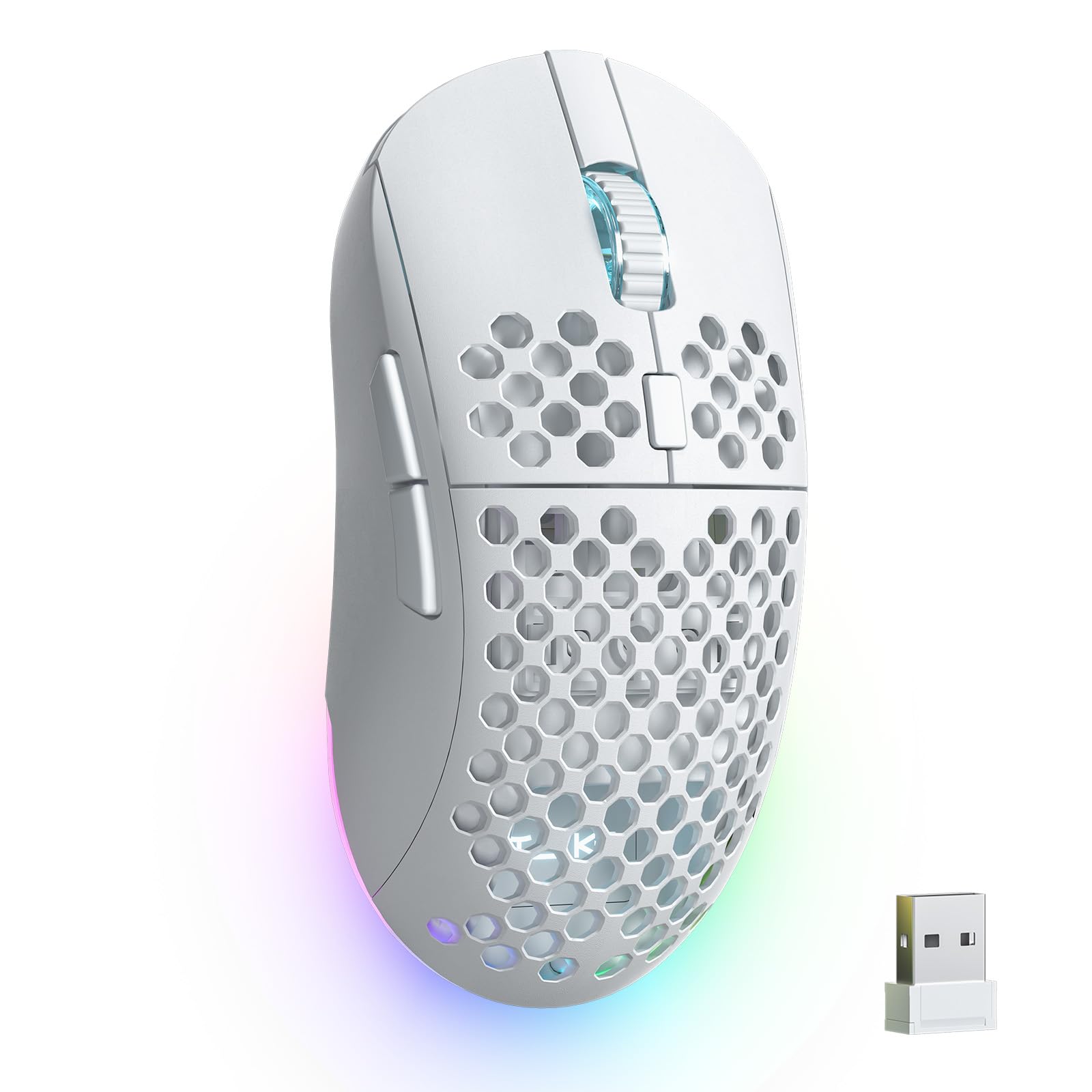 TMKB Wireless Gaming Mouse  24000DPI Optical Sensor  180Hrs Battery  Lightweight  6 Programmable Buttons  RGB Strip  2.4G/BT5.2/USB-C Wired for PC/Mac/Laptop - Matte White