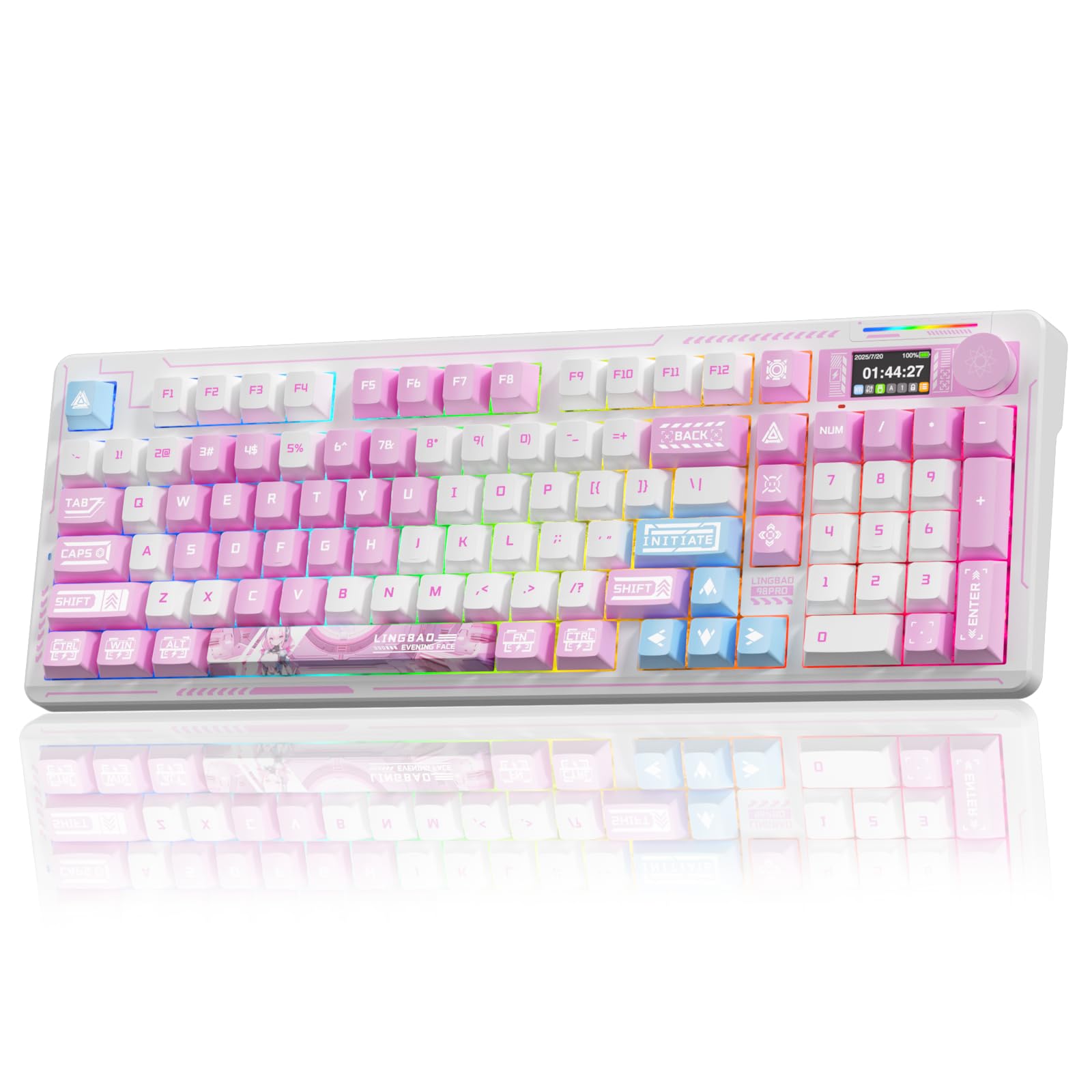 LINGBAO K98 PRO Anime Mechanical Keyboard Wireless  with Screen & Knob RGB Gaming Keyboard  Tri-Mode BT5.0/2.4GHz/USB-C  Gasket Mount Hot Swappable Linear Switches Gamer Keyboards for PC/Mac/Android