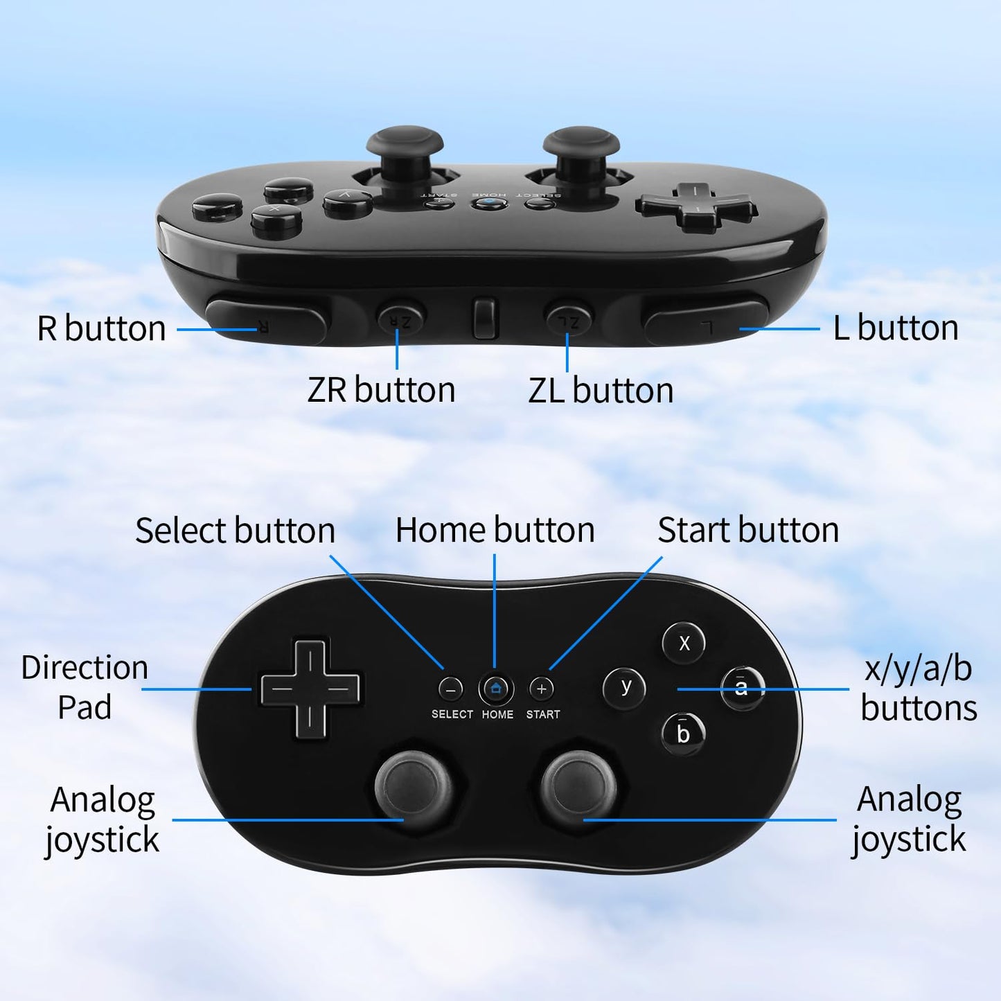 OSTENT Wired Classic Controller Gamepad for Nintendo Wii - Black Color