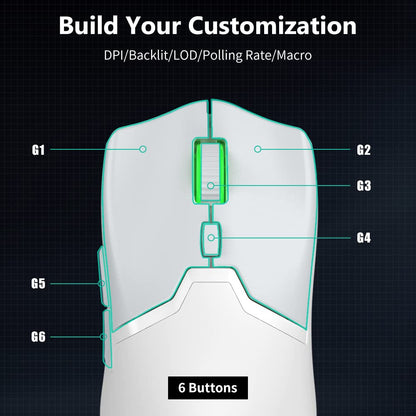 DeLUX M800PRO Wireless Gaming Mouse - PAW 3370 Sensor, 19000DPI, 6 Buttons, 70g Lightweight, White