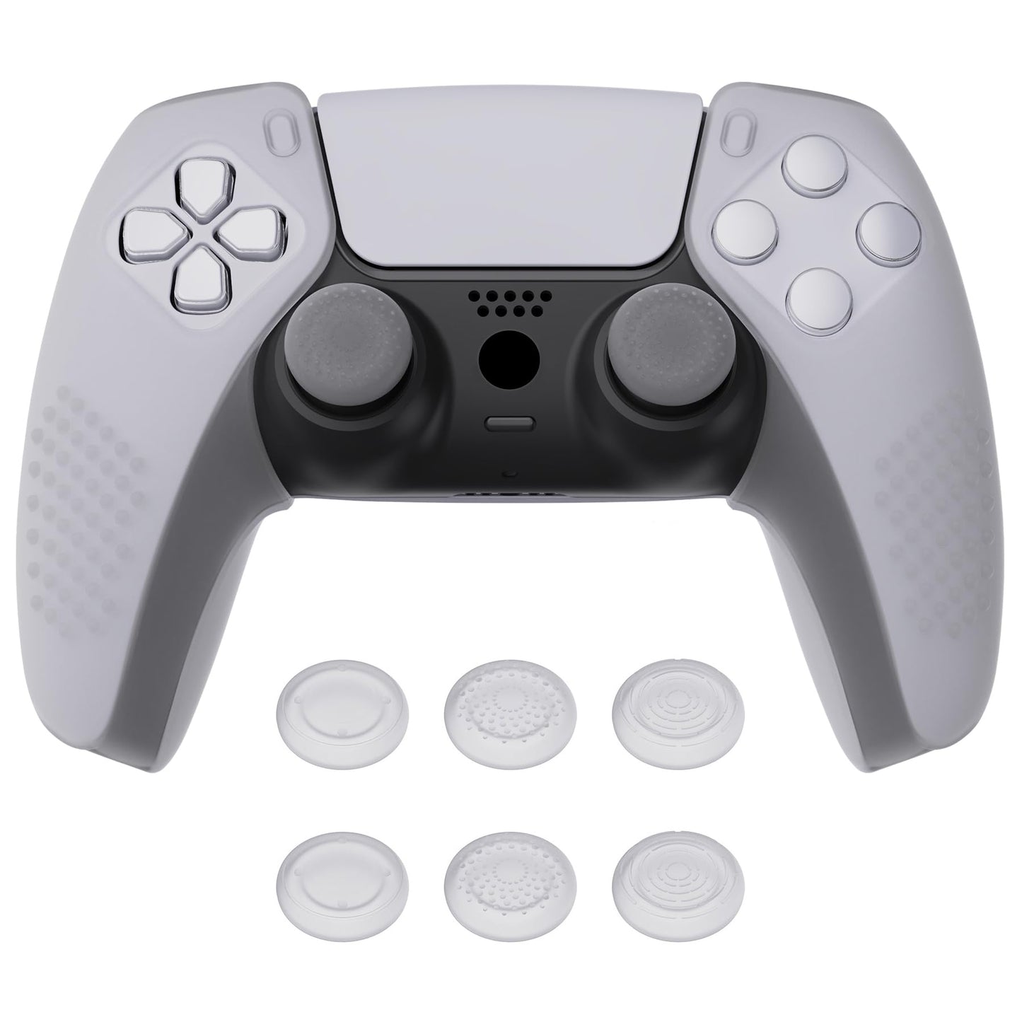 PlayVital 3D Studded Edition Ergonomic Soft Controller Silicone Case Grips for ps5 Compatible with Charging Station Rubber Protector Skins with 6 Thumbstick Caps for ps5 Controller - Clear White