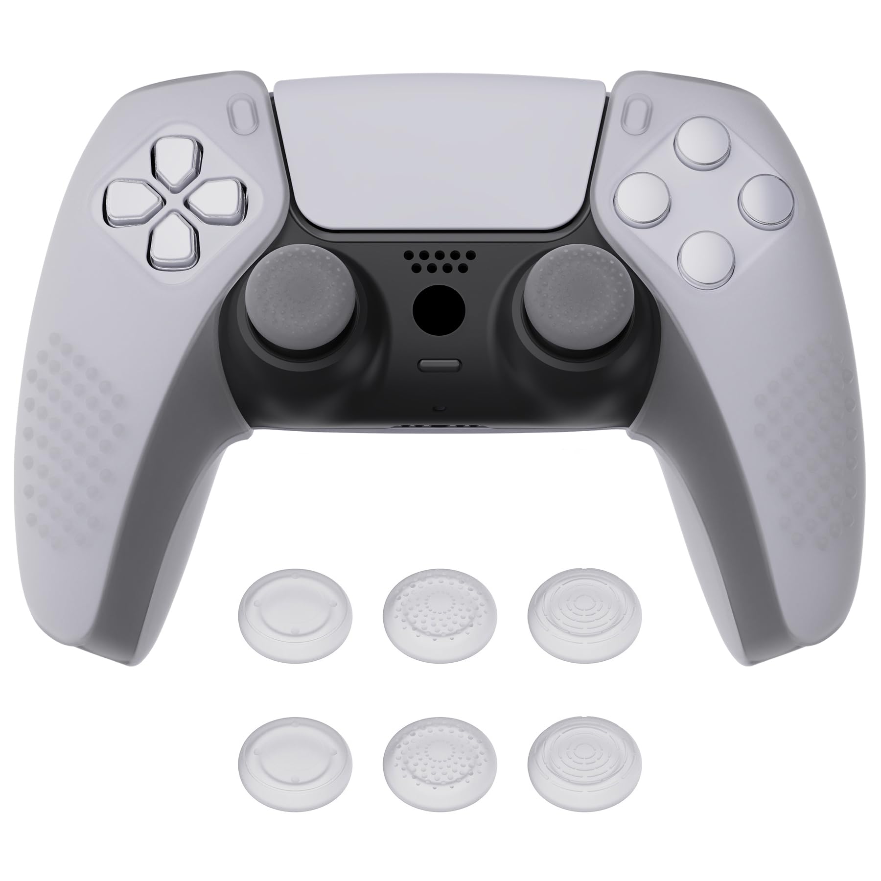 PlayVital 3D Studded Edition Ergonomic Soft Controller Silicone Case Grips for ps5 Compatible with Charging Station Rubber Protector Skins with 6 Thumbstick Caps for ps5 Controller - Clear White