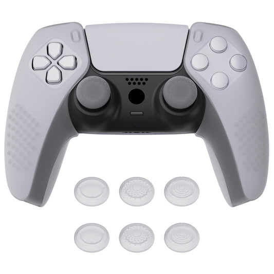 PlayVital 3D Studded Edition Ergonomic Soft Controller Silicone Case Grips for ps5 Compatible with Charging Station Rubber Protector Skins with 6 Thumbstick Caps for ps5 Controller - Clear White
