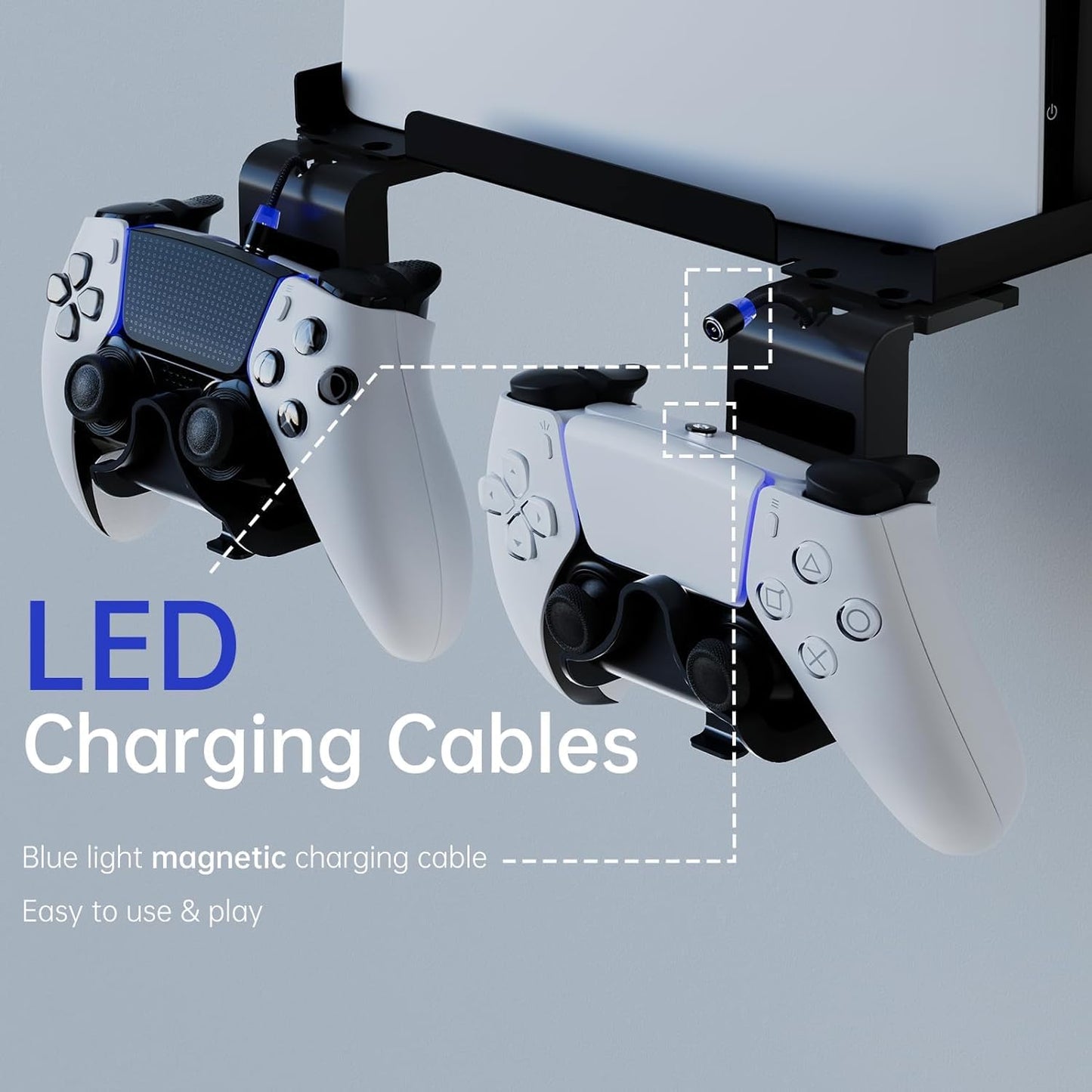 Hosanwell PS5 Slim Wall Mount Kit with Controller Holder & Headphone Mount, Solid Metal, Easy Installation, 9.4*4.7*2.8 in, Black