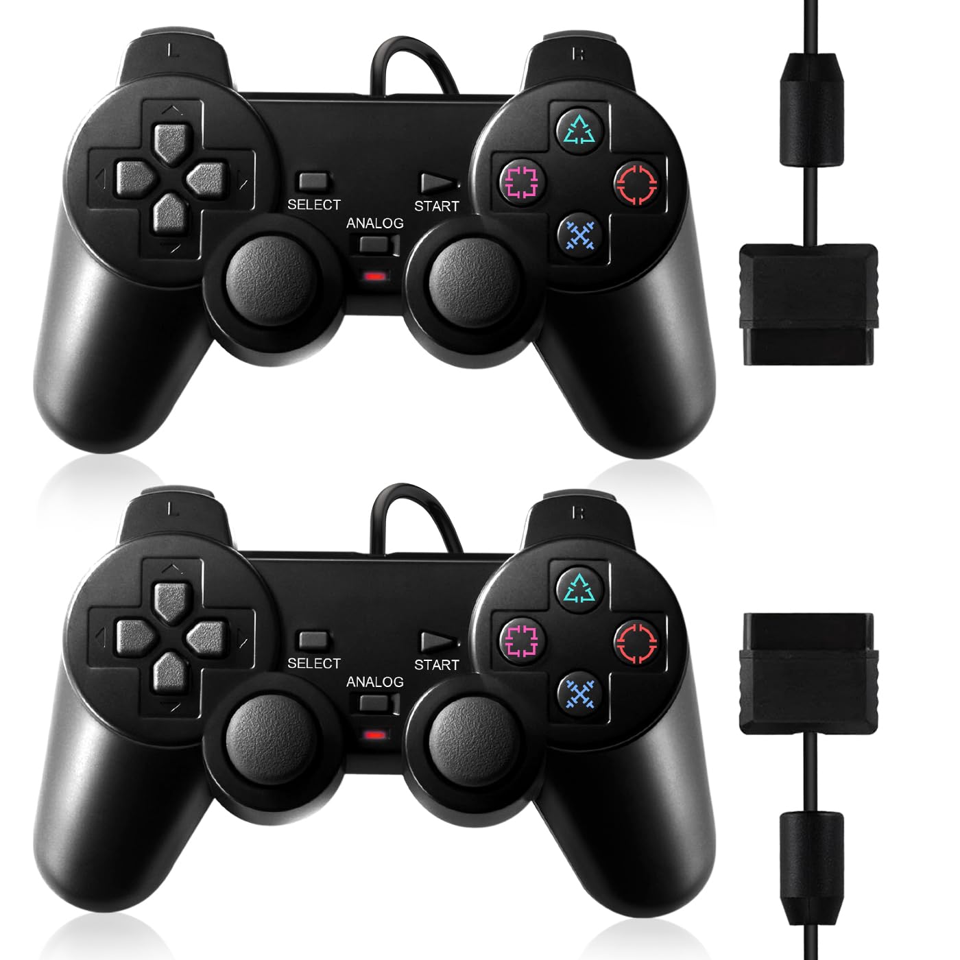 HaeBorl PS2 Controller  2 Packs Wired Controller Compatible with PS2/PS2 Slim/PS1  PS2 Replacement Wired Controller with Dual Vibration  Black