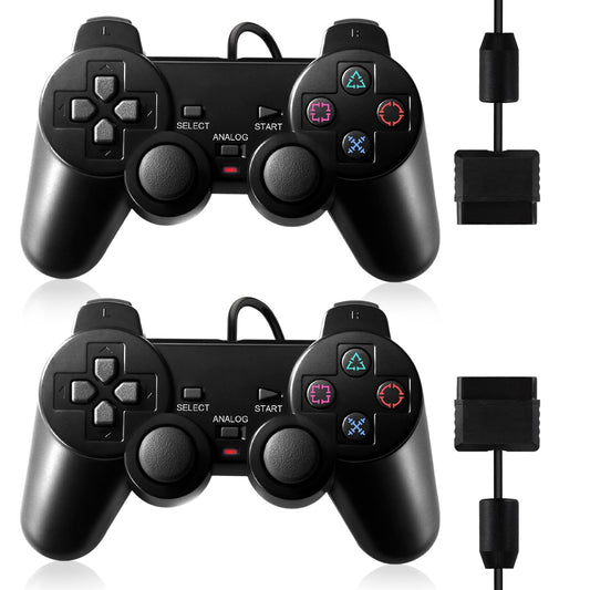 HaeBorl PS2 Controller  2 Packs Wired Controller Compatible with PS2/PS2 Slim/PS1  PS2 Replacement Wired Controller with Dual Vibration  Black