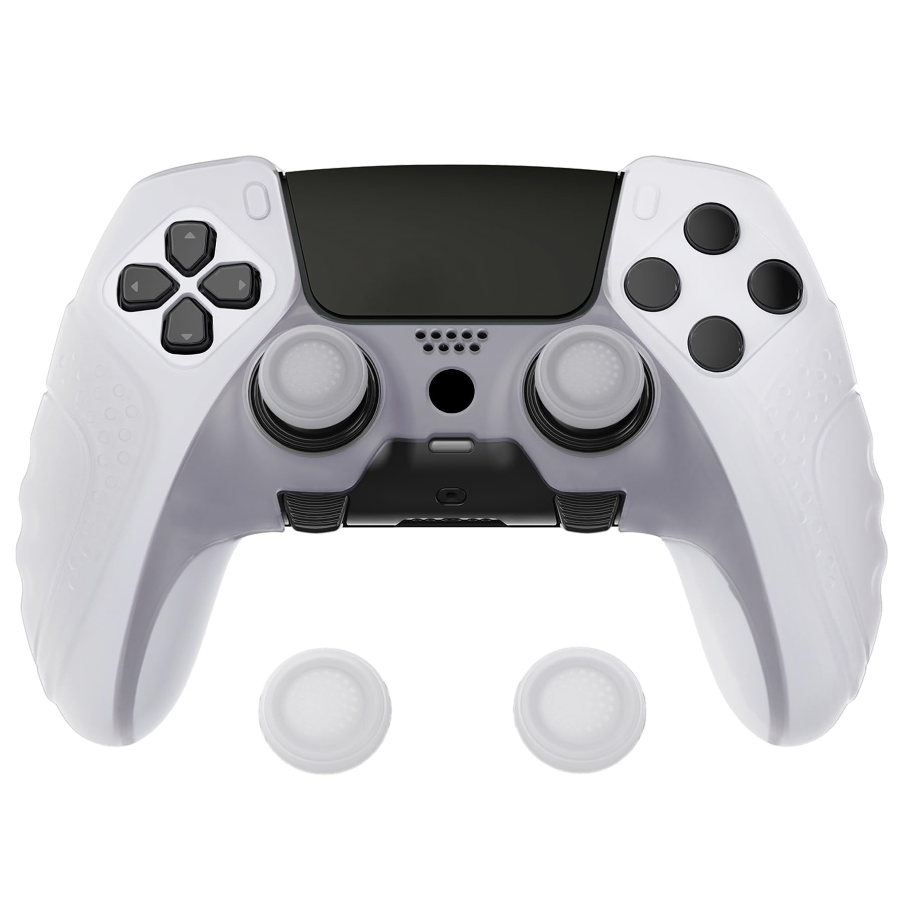 PlayVital Guardian Edition Anti-Slip Ergonomic Silicone Cover Case for ps5 Edge Controller  Soft Rubber Protector Skin for ps5 Edge Wireless Controller with Thumb Grip Caps - Clear White