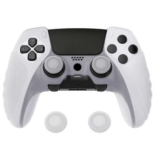 PlayVital Guardian Edition Anti-Slip Ergonomic Silicone Cover Case for ps5 Edge Controller  Soft Rubber Protector Skin for ps5 Edge Wireless Controller with Thumb Grip Caps - Clear White
