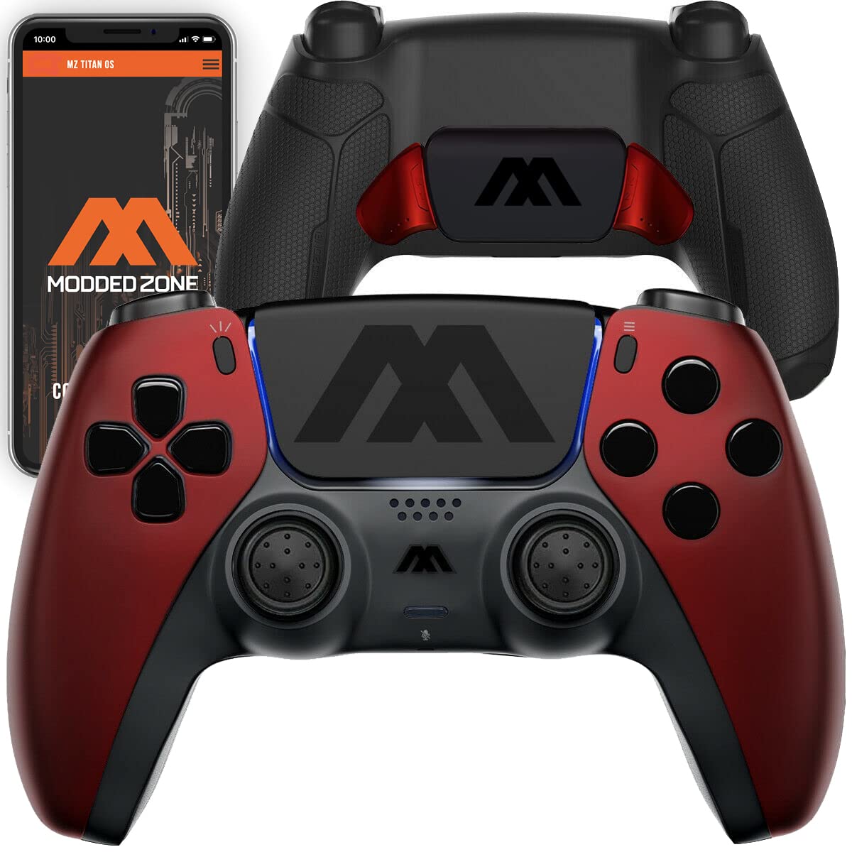 MODDEDZONE Smart Extreme Modded Controller + Anti Recoil 2 Remap Buttons & Interchangeable Thumbsticks & Hair Triggers  Tactical Buttons Compatible with PS5 Custom Controller PC (Red Extreme)
