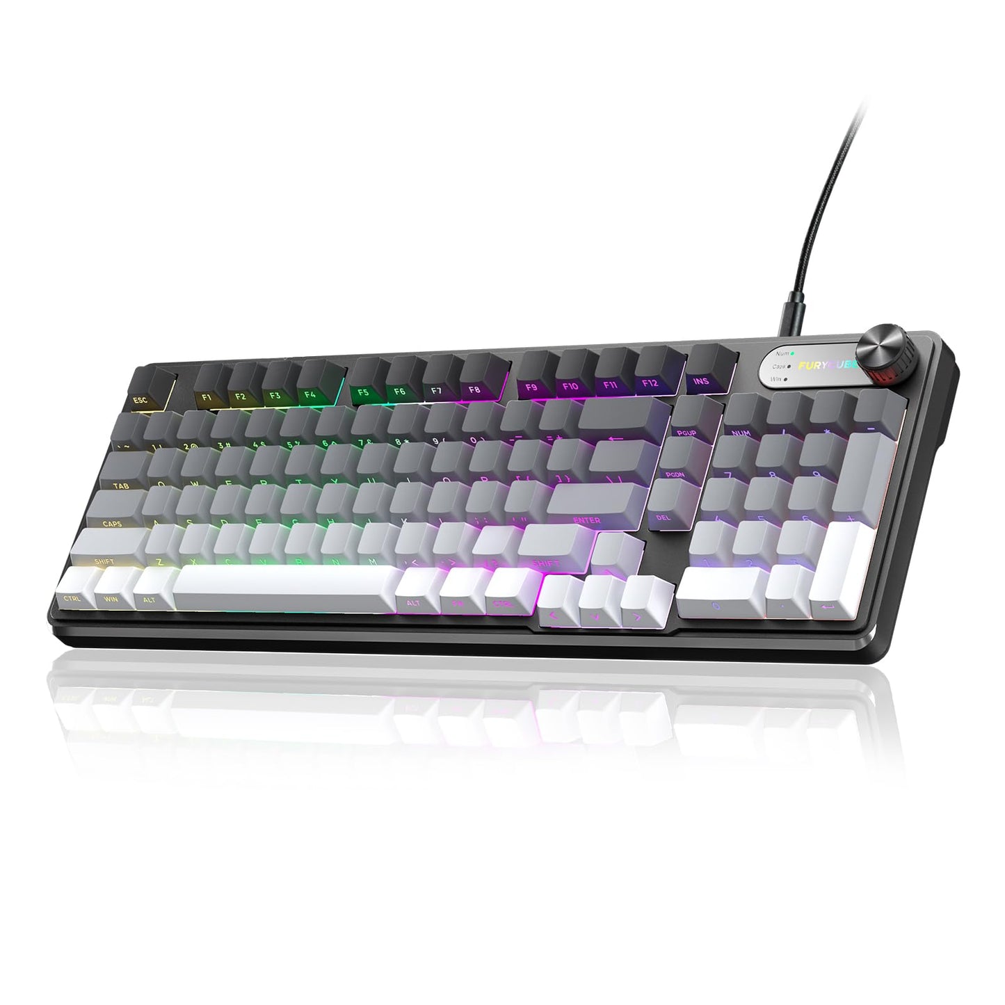 FURYCUBE IP98 Gaming Keyboard - Wired Keyboard with RGB Backlighting  IPX8 Water Resistance  and Side Printed PBT Translucent Keycaps  Suitable for Gaming or Work (Gray-White)