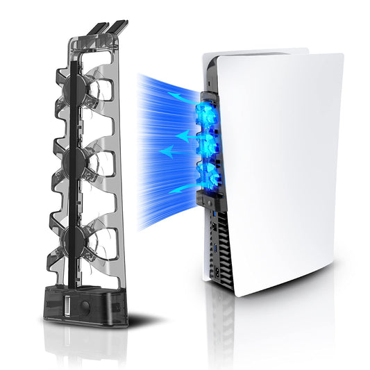 NexiGo Cooling Fan for PS5 - 3 Speed Levels, LED Light, Black, Model 1523BLK, Extra USB Port