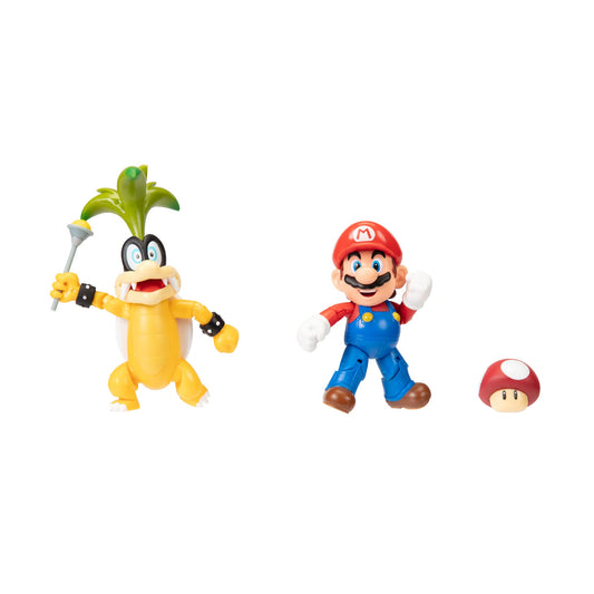 Super Mario 4" Action Figure 2 Pack - Mario vs. Iggy Koopa - Collectible Toy Set