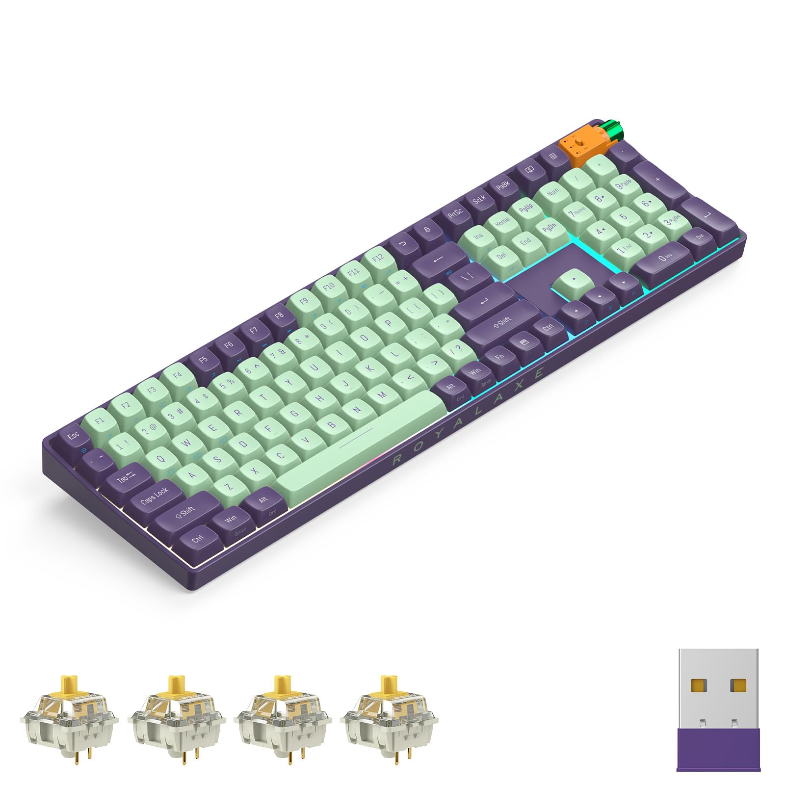 ROYALAXE R108 Wireless Mechanical Keyboard - Gateron G Pro 3.0 Yellow Switch, 109 Keys, RGB Light, Starry Cyan