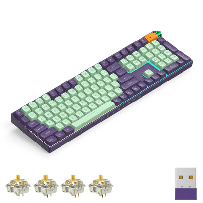 ROYALAXE R108 Wireless Mechanical Keyboard - Gateron G Pro 3.0 Yellow Switch, 109 Keys, RGB Light, Starry Cyan