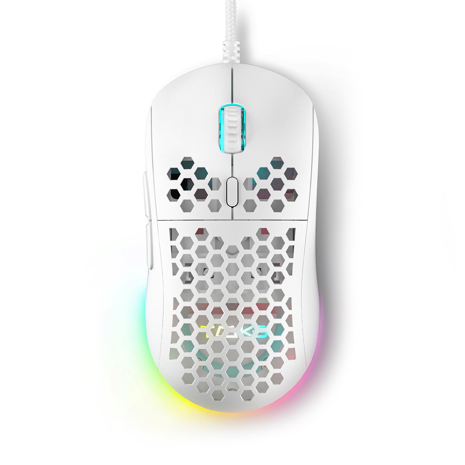 DIERYA M1SE Wired Gaming Mouse - 12800DPI Optical Sensor, 6 Programmable Macros, RGB, White