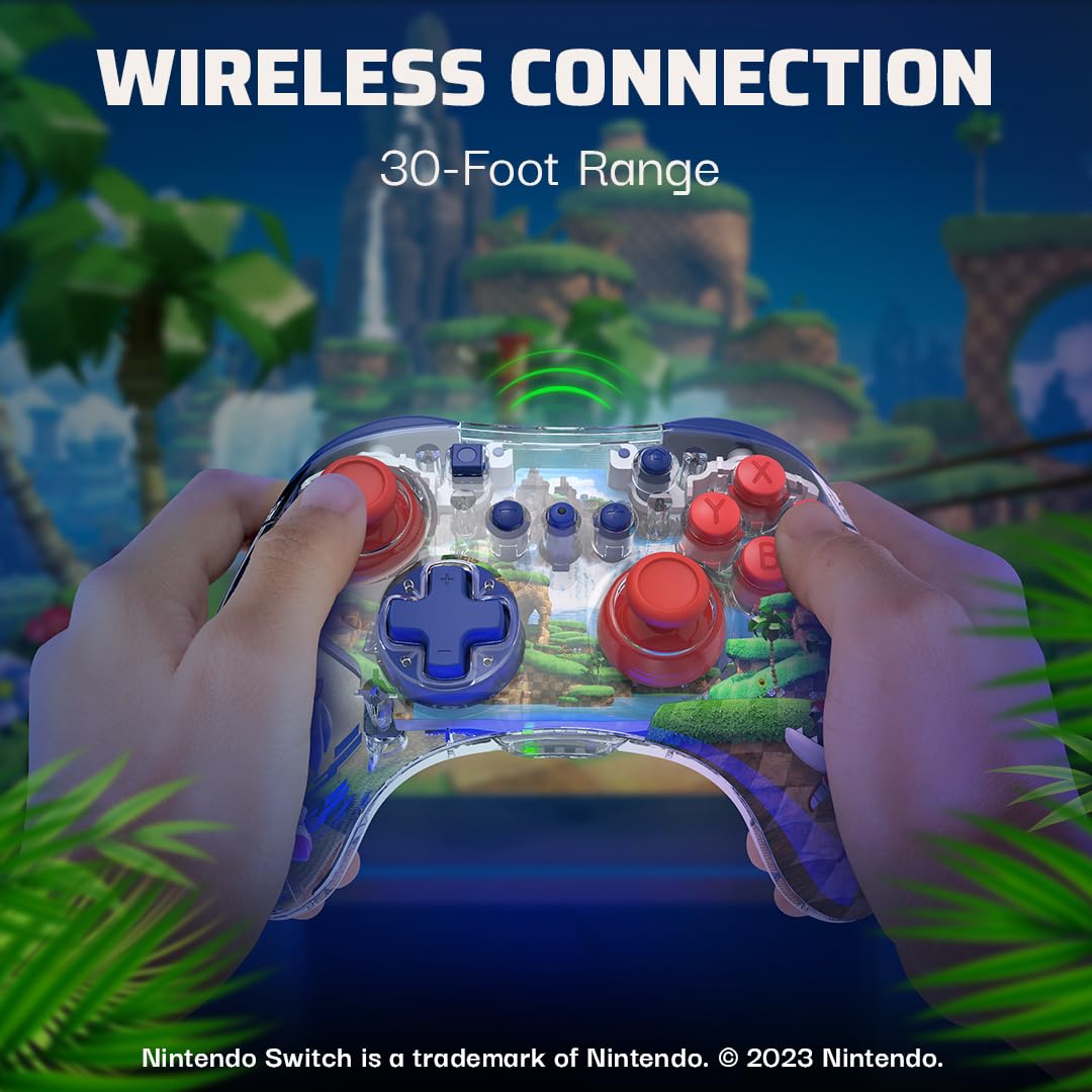 PDP REALMz Wireless Pro Controller for Nintendo Switch - Customizable LED, 40-Hour Battery, Sonic Green Hill Zone Edition
