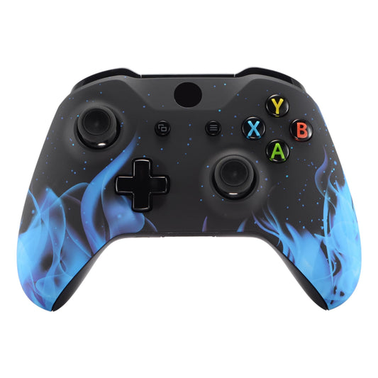 eXtremeRate Blue Flame Faceplate Cover  Soft Touch Front Housing Shell Case  Comfortable Soft Grip Replacement Kit for Xbox One X S Controller Model 1708 - Controller NOT Included