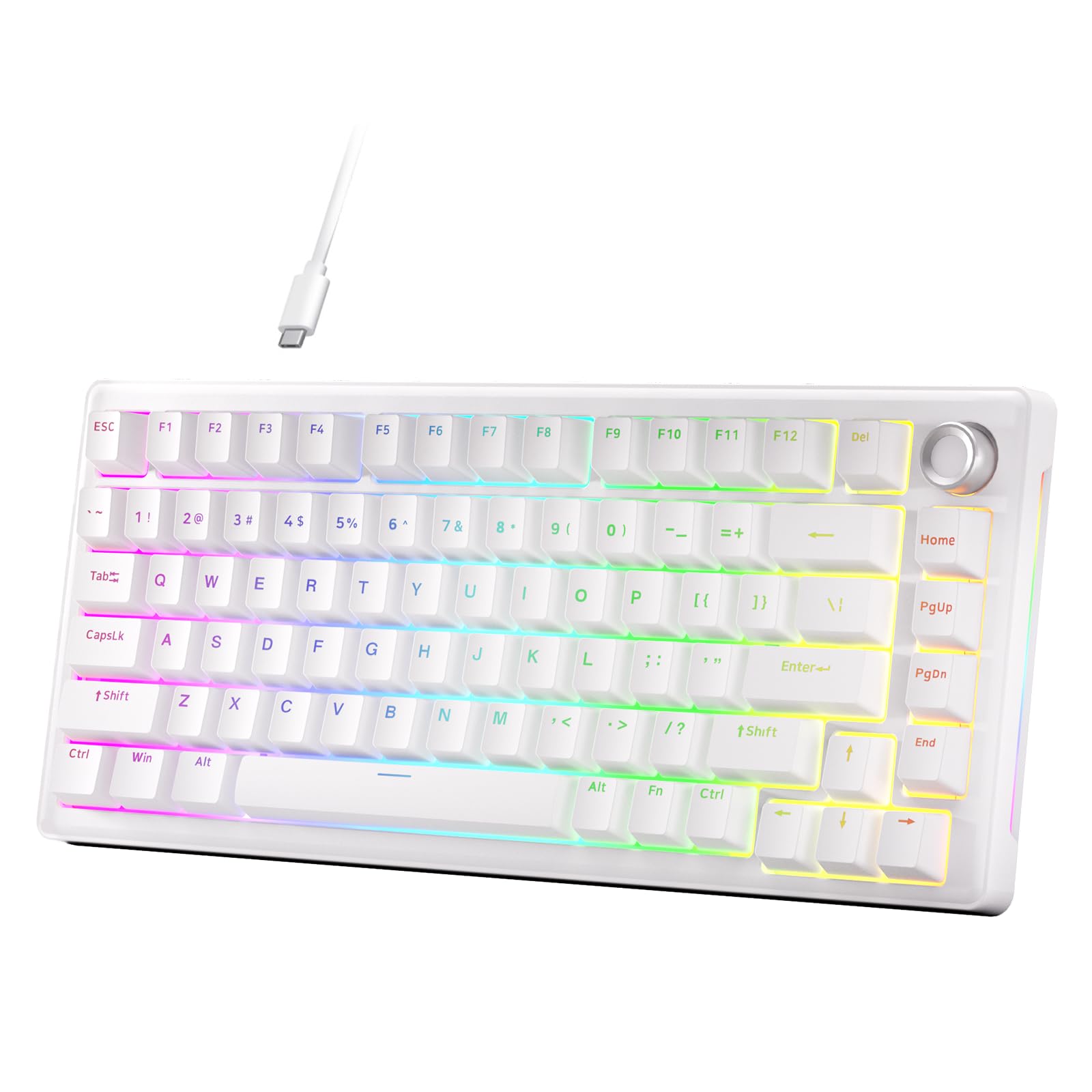 DIERYA DK81E 75% Mechanical Gaming Keyboard  Hot-Swappable  Pre-Lubed Linear Switches  Gasket-Mount  6-Layer Dampening Foam  Programmable  Volume Knob  RGB Backlit  Double-Shot Keycaps  Wired  White