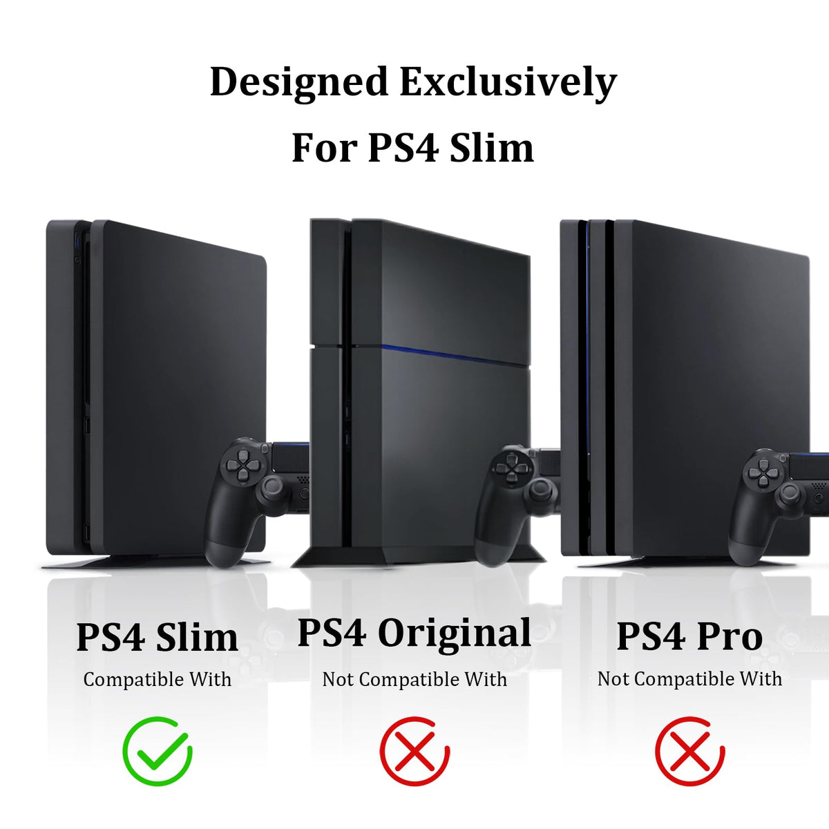 nymus Wall Mount for PS4 Slim with Controller Holder & Headphone Hanger, Metal, Black