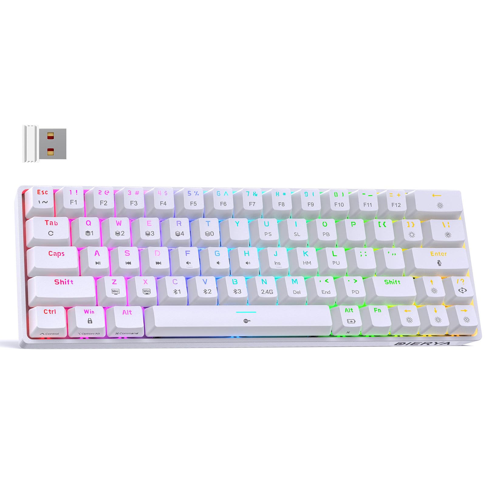 DIERYA DK63 Wireless Mechanical Gaming Keyboard | 63% Compact | RGB Backlit | Blue Switch | White