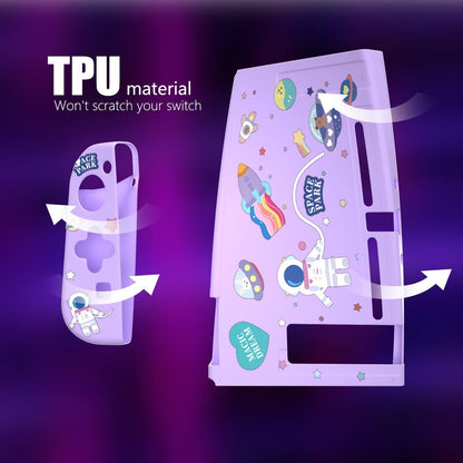 ECHZOVE Switch Case, Purple TPU Soft Shell with Cat Paw Grips & Tempered Glass Protector