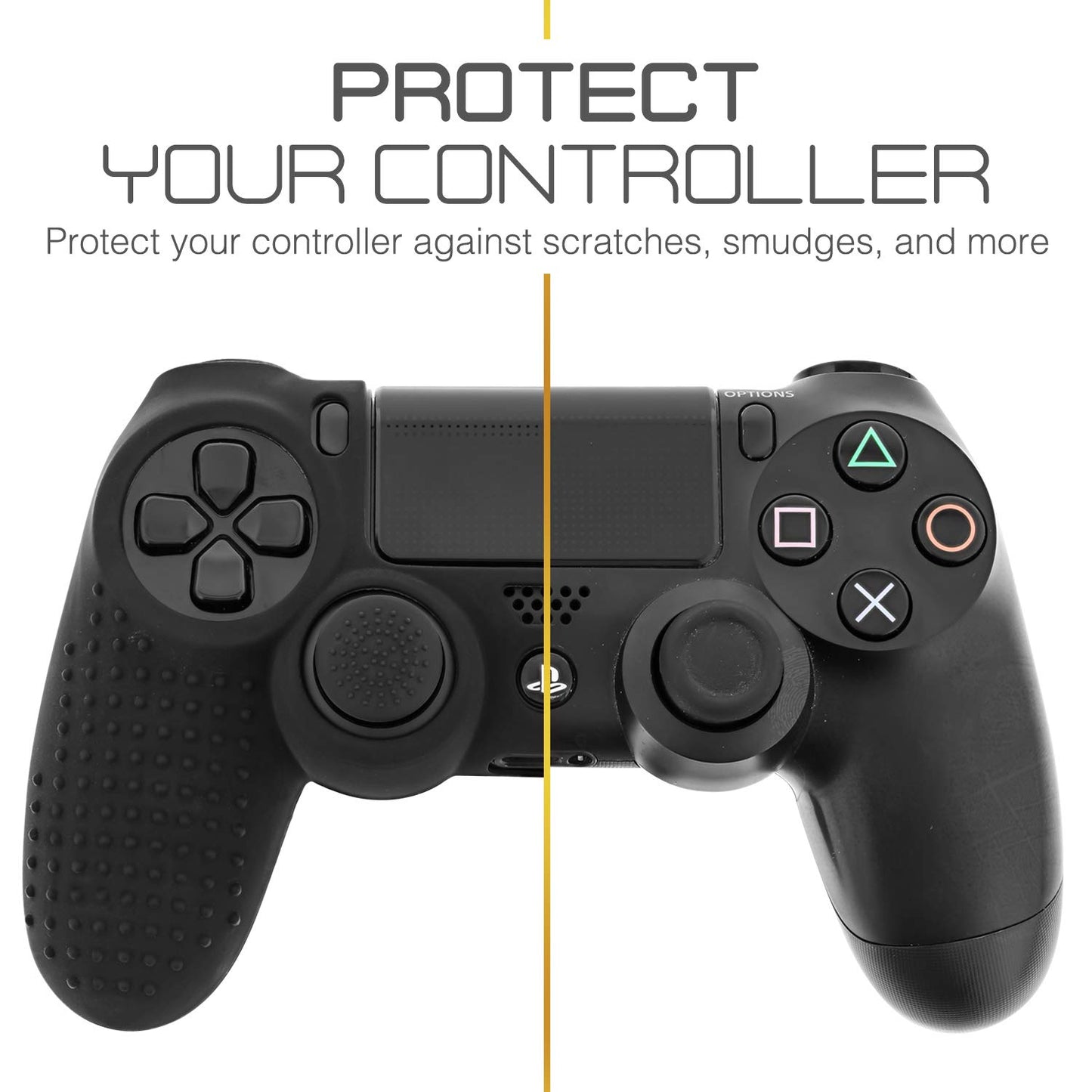 Fosmon PS4 Controller Skin with 8 Thumb Grips, Anti-Slip Silicone Cover, Black - Model SGEL81704