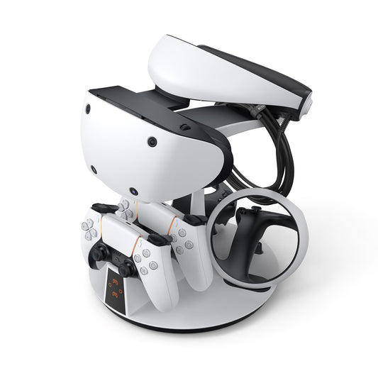 KIWI design D2 3-in-1 Controller Charging Station for PSVR2 and PS5 with VR Display Stand and LED-Charging Indicator