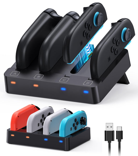 WAXITY Controller Charger Dock for Nintendo Switch 2 & 1 - Black, Horizontal Charging Station for Joy-Con & Joycon 2, Model NTT44