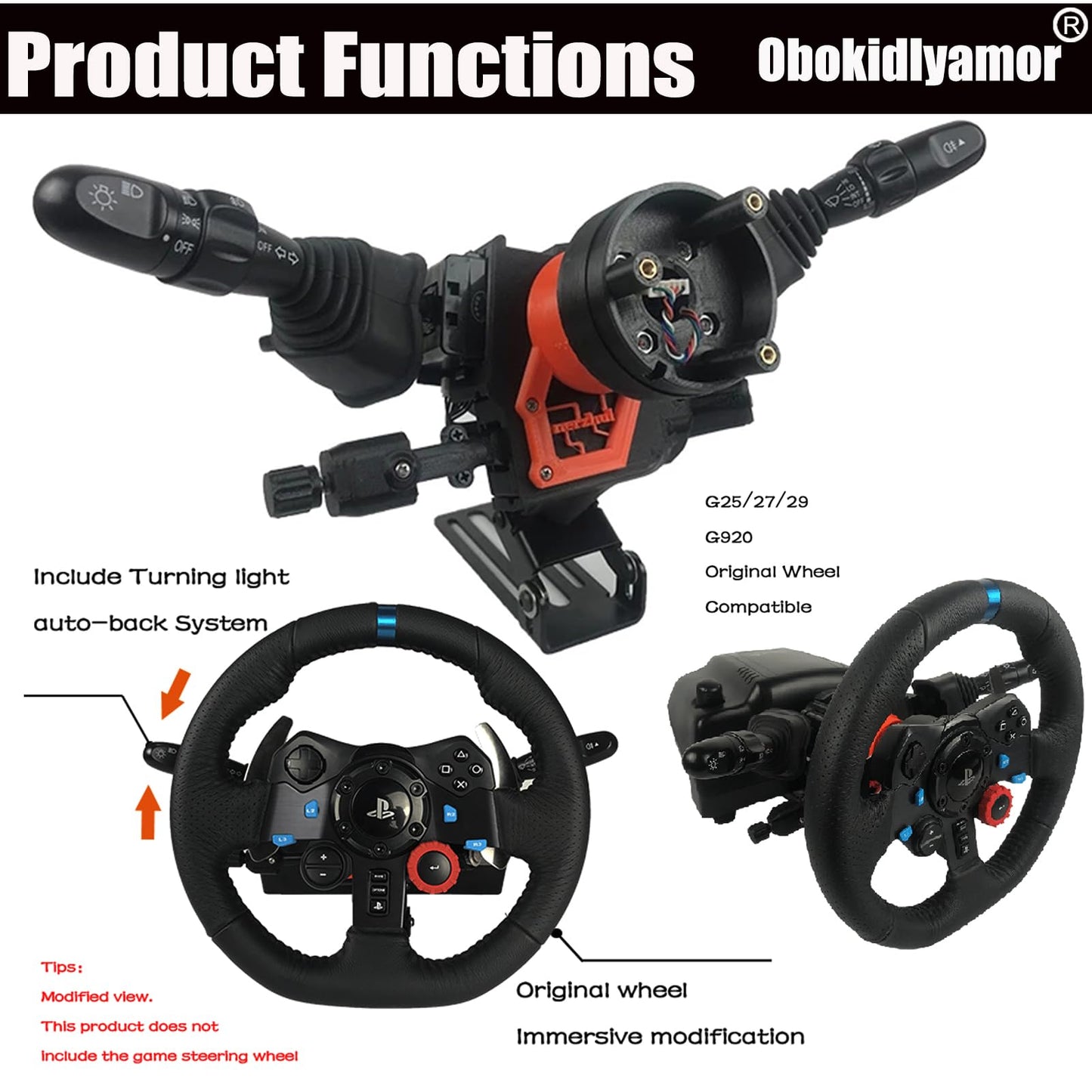 Obokidly DIY Racing Simulator Steering Wheel Turn Signal Wiper Lever Switch for Logitech G920/G923 - Black, PC Compatible