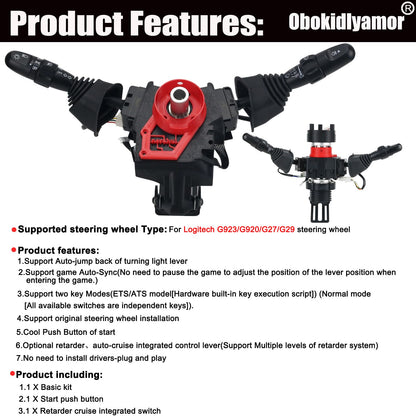 Obokidly DIY Racing Simulator Steering Wheel Turn Signal Wiper Lever Switch for Logitech G920/G923 - Black, PC Compatible