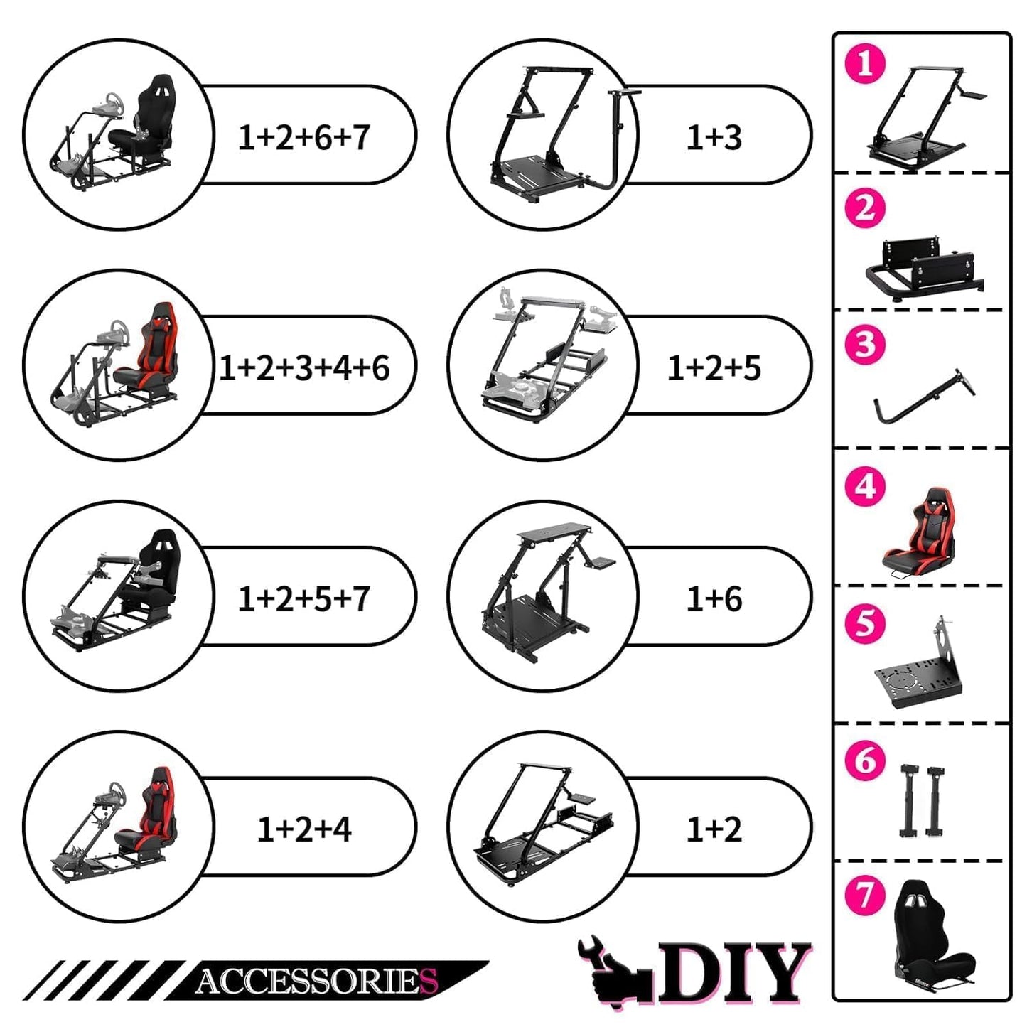 Minneer Foldable Racing Wheel Stand for Logitech/Thrustmaster/Fanatec - 1H Size, Black - Compatible with G29/G920/G923/G27/G25/T80/T