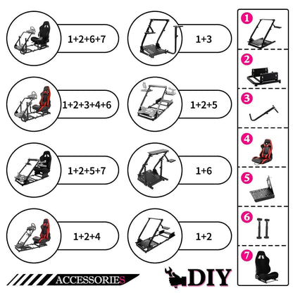 Minneer Foldable Racing Wheel Stand for Logitech/Thrustmaster/Fanatec - 1H Size, Black - Compatible with G29/G920/G923/G27/G25/T80/T