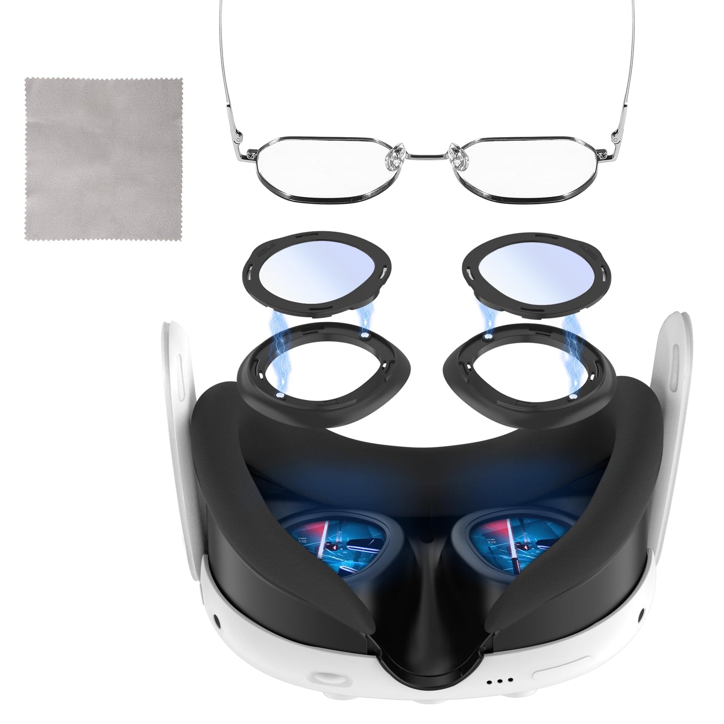 STARTRC GAMES Blue Light Blocking Glasses Kit for Meta Quest 3 - Anti-Fog Wipe, Lens Protector, Glasses Spacer, Anti-Scratch Ring