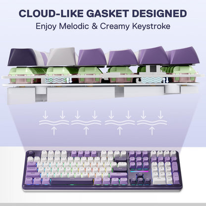 Redragon K745 PRO Wireless RGB Mechanical Gaming Keyboard, 108 Keys, Mint Mambo Switch, Charming Purple, Hot-Swap, Noise Dampening