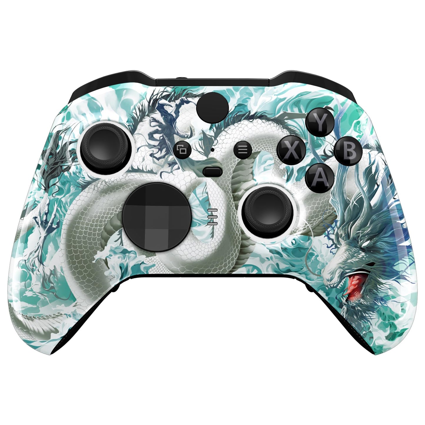 eXtremeRate Jade Dragon-Cloud Dominator Replacement Faceplate for Xbox One Elite Controller Series 2 (Model 1797)  Soft Touch Front Housing Shell & Accent Rings for Xbox Elite Series 2 Core Controller