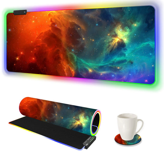 AIMSA RGB Gaming Mouse Pad - Extended 35.4x15.8, Non-Slip Rubber Base, Galaxy Nebula, 14 Lighting Modes, Waterproof